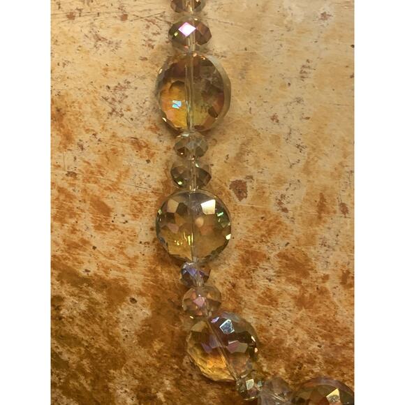 Yellow Gold Crystal AB Coated Strand of Beads w/ Silver Tone Clasp 20.5 Inches - Picture 5 of 10